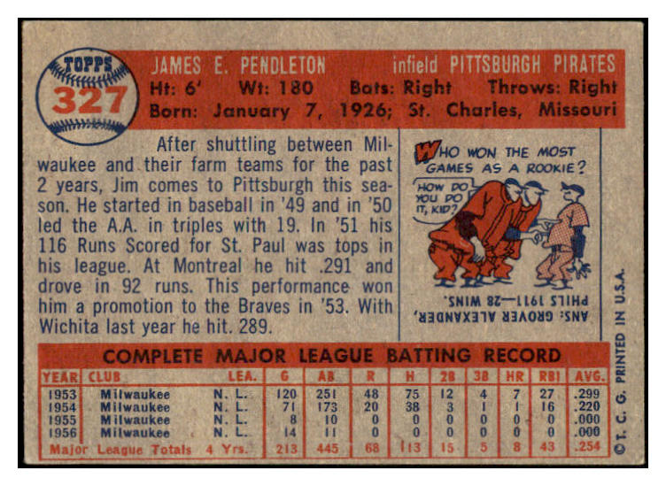 1957 Topps Baseball #327 Jim Pendleton Pirates VG-EX 508298