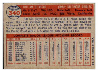 1957 Topps Baseball #340 Bill Wight Orioles EX 508358