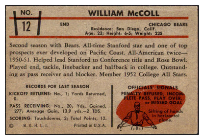 1953 Bowman Football #012 Bill McColl Bears EX 508647
