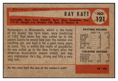 1954 Bowman Baseball #121 Ray Katt Giants EX-MT 508677