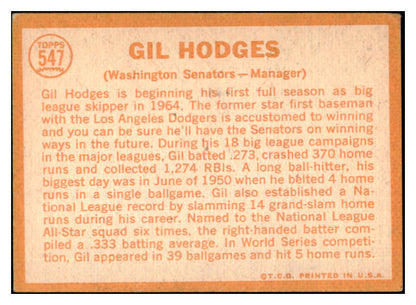 1964 Topps Baseball #547 Gil Hodges Senators VG-EX 508721