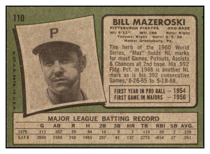 1971 Topps Baseball #110 Bill Mazeroski Pirates EX-MT 508739