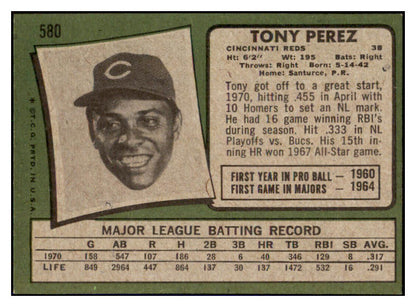1971 Topps Baseball #580 Tony Perez Reds EX-MT/NR-MT 508756