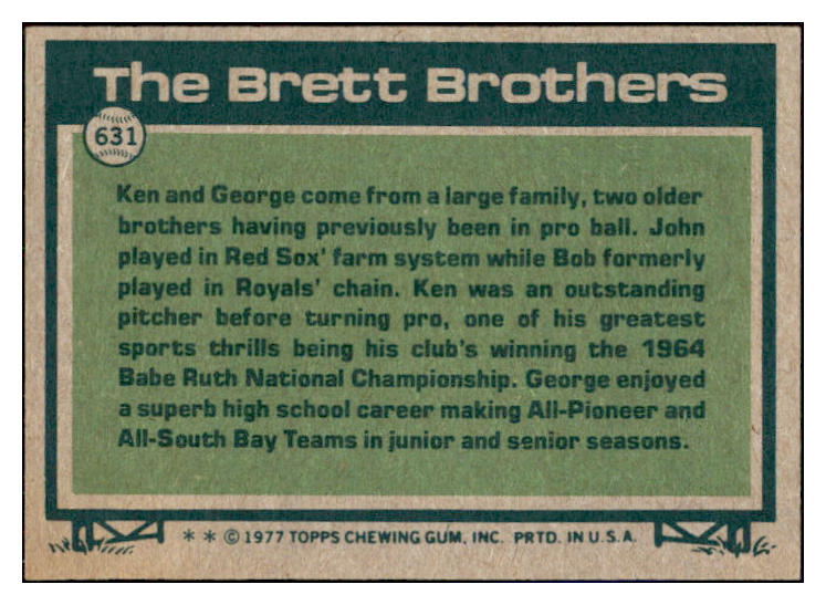 1977 Topps Baseball #631 George Brett Ken Brett EX-MT 508775