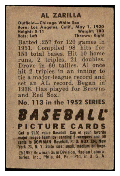 1952 Bowman Baseball #113 Al Zarilla White Sox VG-EX 508868
