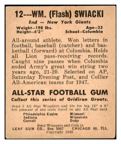 1948 Leaf Football #012 Bill Swiacki Giants EX 508935
