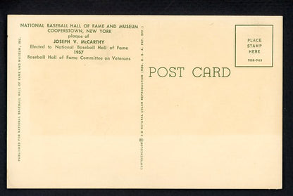 Yellow Hall Of Fame Postcard Joe McCarthy Yankees Signed Autographed 509151