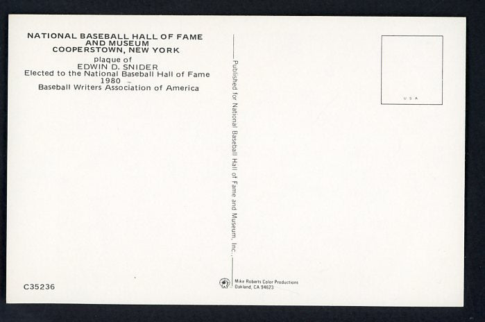 Yellow Hall Of Fame Postcard Duke Snider Dodgers Signed Autographed 509152