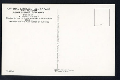Yellow Hall Of Fame Postcard Duke Snider Dodgers Signed Autographed 509152