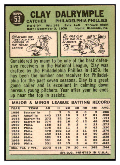 1967 Topps #053 Clay Dalrymple Phillies Signed Autographed 509221