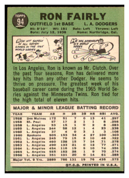 1967 Topps #094 Ron Fairly Dodgers Signed Autographed 509232