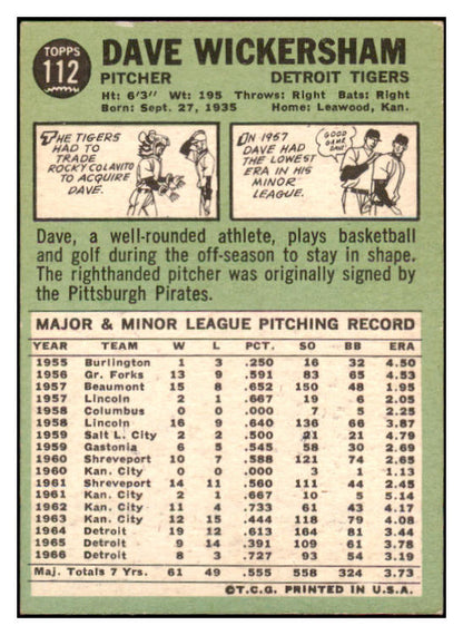 1967 Topps #112 Dave Wickersham Tigers Signed Autographed 509237