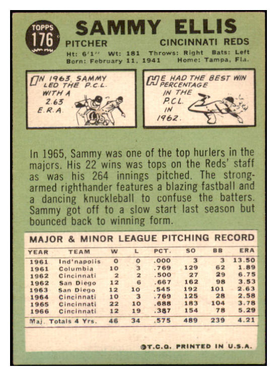 1967 Topps #176 Sammy Ellis Reds Signed Autographed 509260