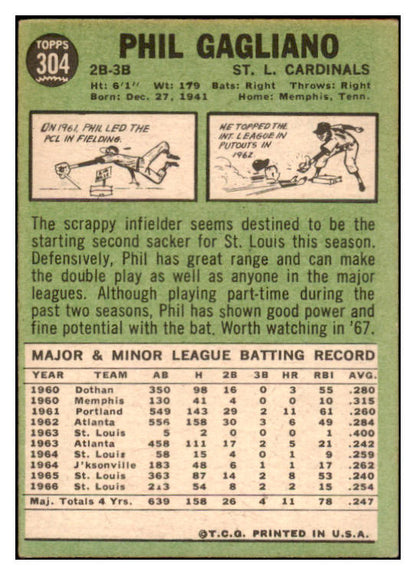 1967 Topps #304 Phil Gagliano Cardinals Signed Autographed 509295