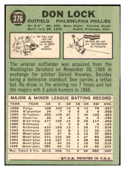 1967 Topps #376 Don Lock Phillies Signed Autographed 509319