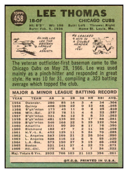 1967 Topps #458 Lee Thomas Cubs Signed Autographed 509336