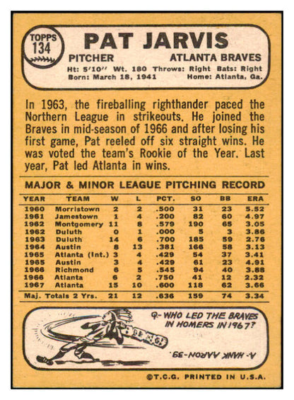 1968 Topps #134 Pat Jarvis Braves Signed Autographed 509424