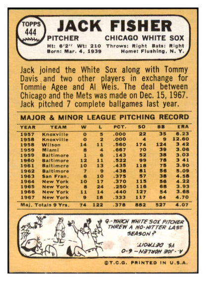 1968 Topps #444 Jack Fisher White Sox Signed Autographed 509513