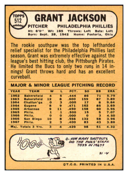 1968 Topps #512 Grant Jackson Phillies Signed Autographed 509531