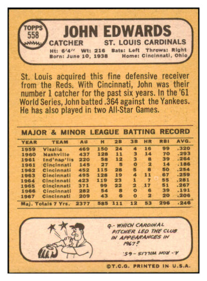 1968 Topps #558 John Edwards Cardinals Signed Autographed 509543
