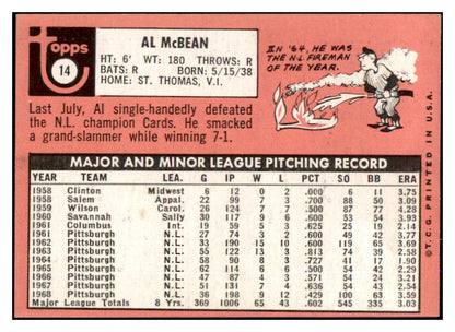 1969 Topps #014 Al Mcbean Padres Signed Autographed 509589