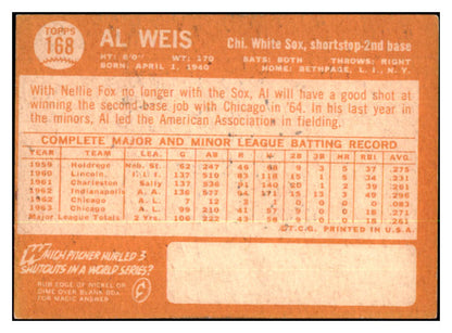 1964 Topps #168 Al Weis White Sox Signed Autographed 509800