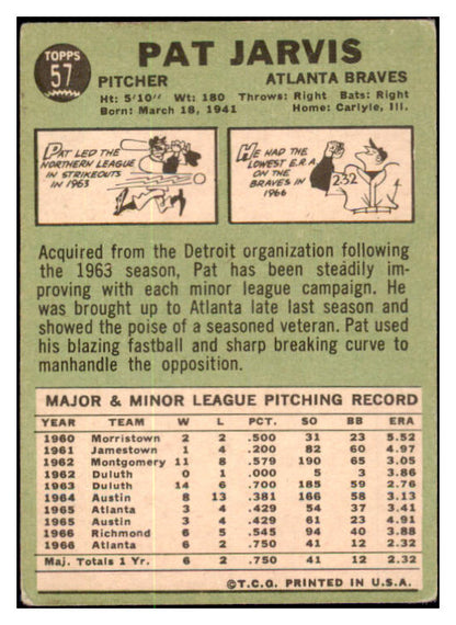 1967 Topps #057 Pat Jarvis Braves Signed Autographed 509807