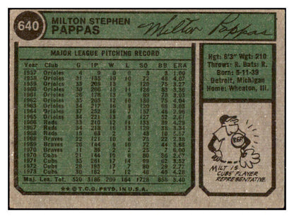 1974 Topps #640 Milt Pappas Cubs Signed Autographed 509832