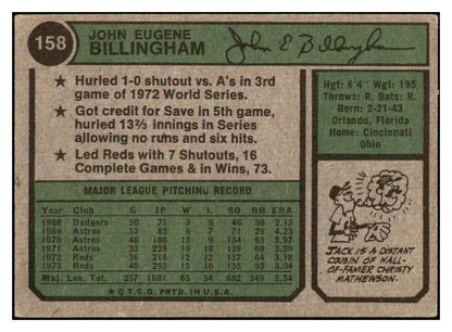 1973 Topps #158 Jack Billingham Reds Signed Autographed 509835