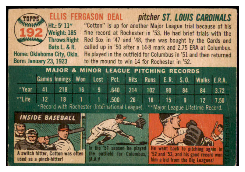 1954 Topps #192 Cot Deal Cardinals Signed Autographed 509854