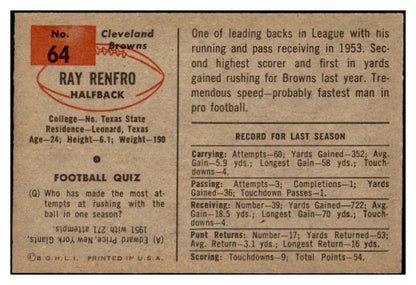 1954 Bowman Football #064 Ray Renfro Browns EX-MT 510072