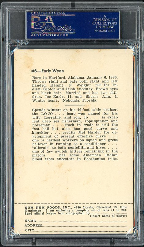 1952 Num Num #006 Early Wynn Indians PSA 3 VG w Tab 510278