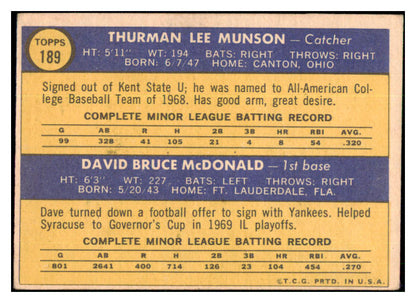 1970 Topps Baseball #189 Thurman Munson Yankees VG 510603