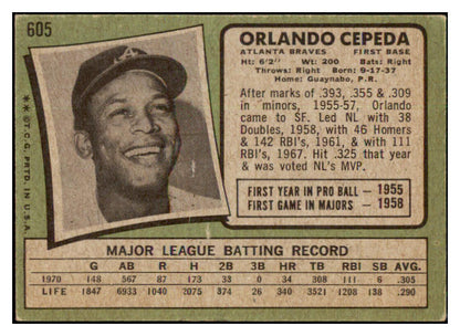 1971 Topps Baseball #605 Orlando Cepeda Braves VG-EX 510637