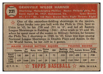1952 Topps Baseball #221 Granny Hamner Phillies VG 510786