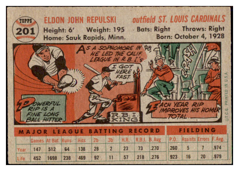 1956 Topps Baseball #201 Rip Repulski Cardinals EX-MT 510811