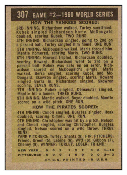 1961 Topps Baseball #307 World Series Game 2 Mickey Mantle EX-MT 511410