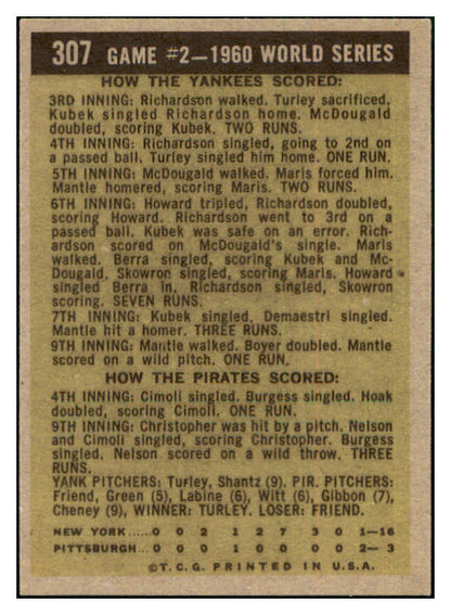 1961 Topps Baseball #307 World Series Game 2 Mickey Mantle NR-MT 511538