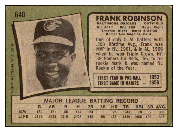 1971 Topps Baseball #640 Frank Robinson Orioles VG-EX 511567