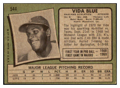 1971 Topps Baseball #544 Vida Blue A's VG-EX 511570
