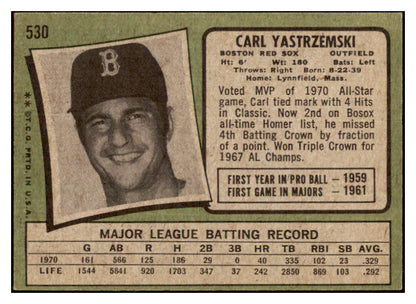 1971 Topps Baseball #530 Carl Yastrzemski Red Sox EX-MT 511574
