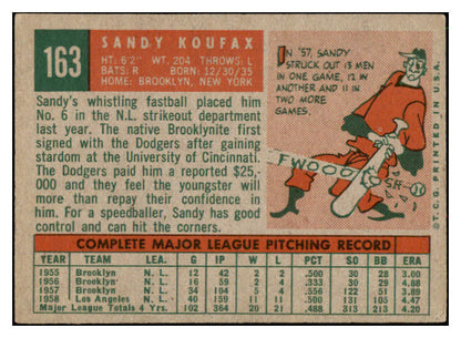 1959 Topps Baseball #163 Sandy Koufax Dodgers VG-EX 512794