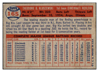 1957 Topps Baseball #165 Ted Kluszewski Reds EX-MT 512878