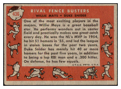 1958 Topps Baseball #436 Willie Mays Duke Snider VG-EX 513429