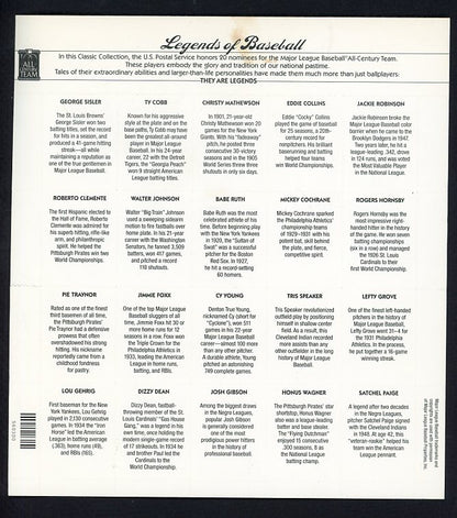 2000 USPS Legends Of Baseball Sheet Of 20 VG-EX Ruth Cobb 513777
