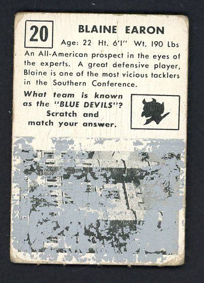 1951 Topps Magic Football #020 Blaine Earon Duke Fair 513895