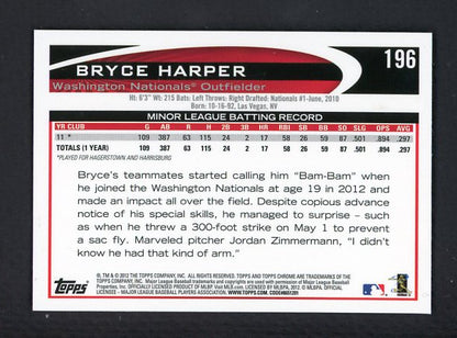 2012 Topps Chrome #196 Bryce Harper Nationals NR-MT 513972