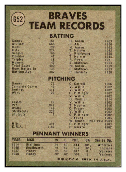 1971 Topps Baseball #652 Atlanta Braves Team EX+/EX-MT 514268