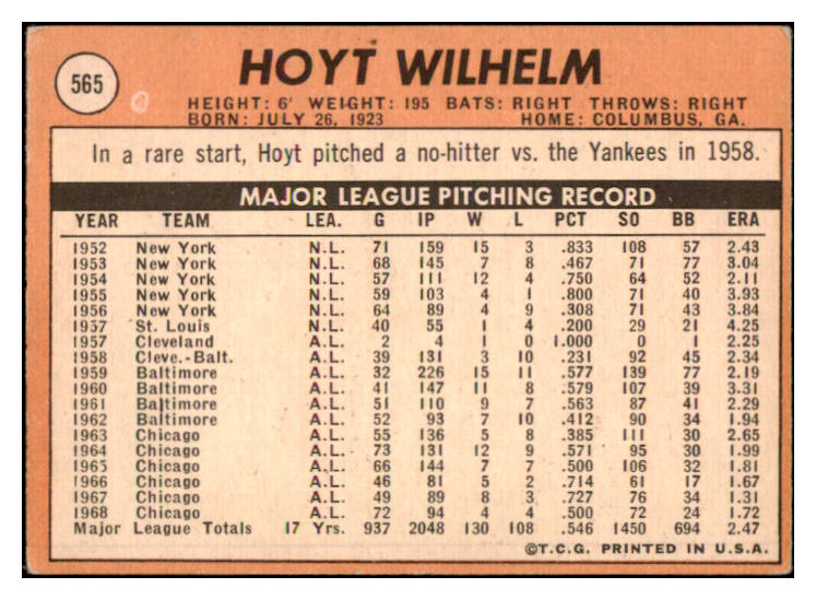 1969 Topps Baseball #565 Hoyt Wilhelm Angels VG-EX 514399