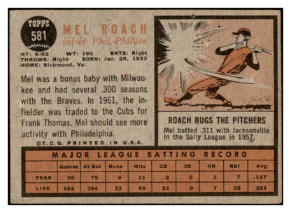1962 Topps Baseball #581 Mel Roach Phillies VG-EX 514413